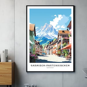 Garmisch-Partenkirch Wall Art Print Gift for Travel Lovers, Architecture | Stylish City Panorama | Wall Decor for Home