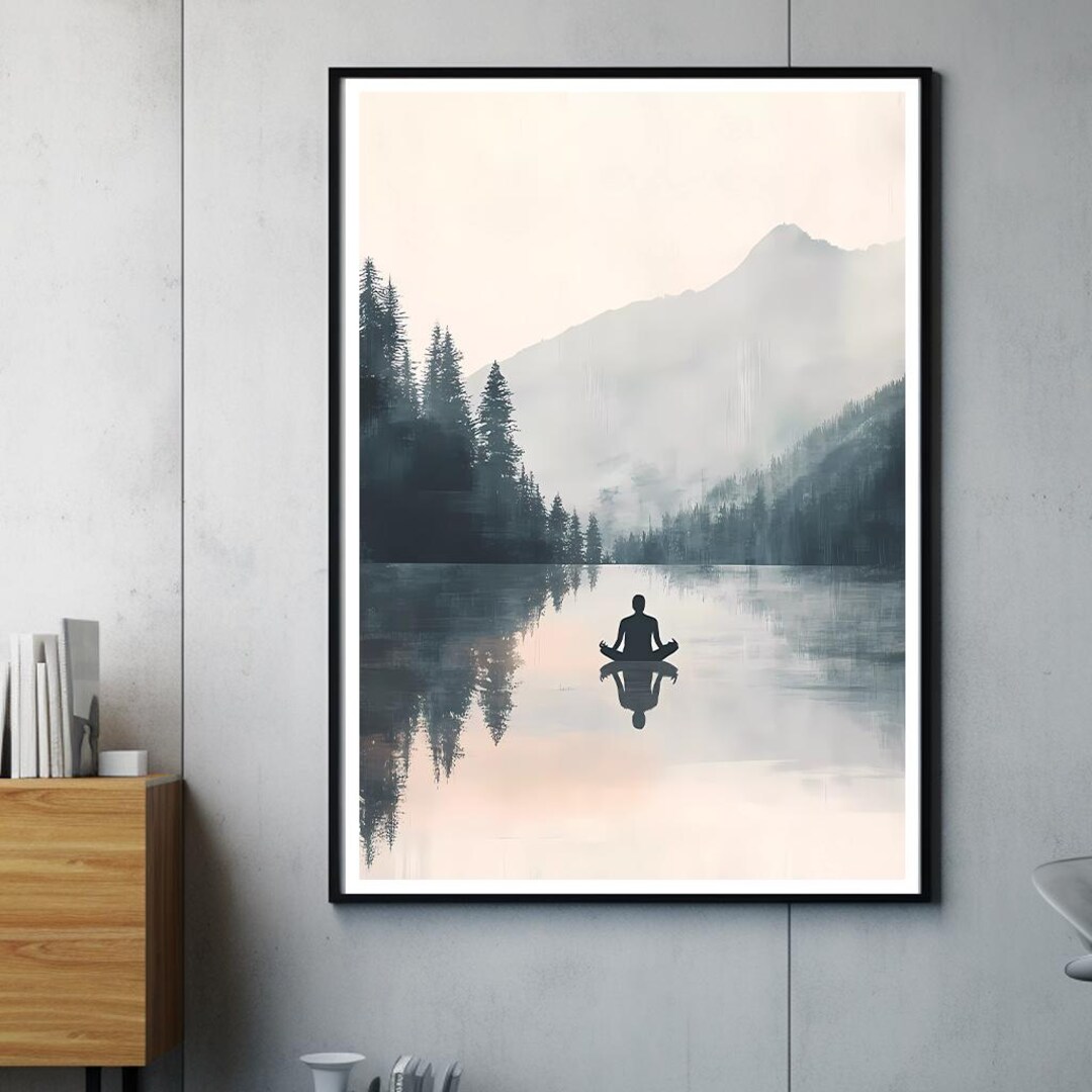 Yoga Poster – Meditation by the Lake | Nature Wall Art With Mountain ...