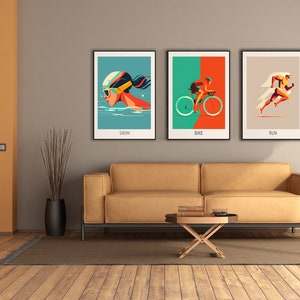 Triathlon wall art - set of 3 - swimming - cycling - running | Abstract poster set | Unique prints set | without frame T18