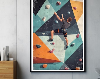 Climbing Wall Art Print | Minimalist Indoor Bouldering Poster | Sport Climbing Decor | Gift for Climbers | Modern Rock Climbing Illustration