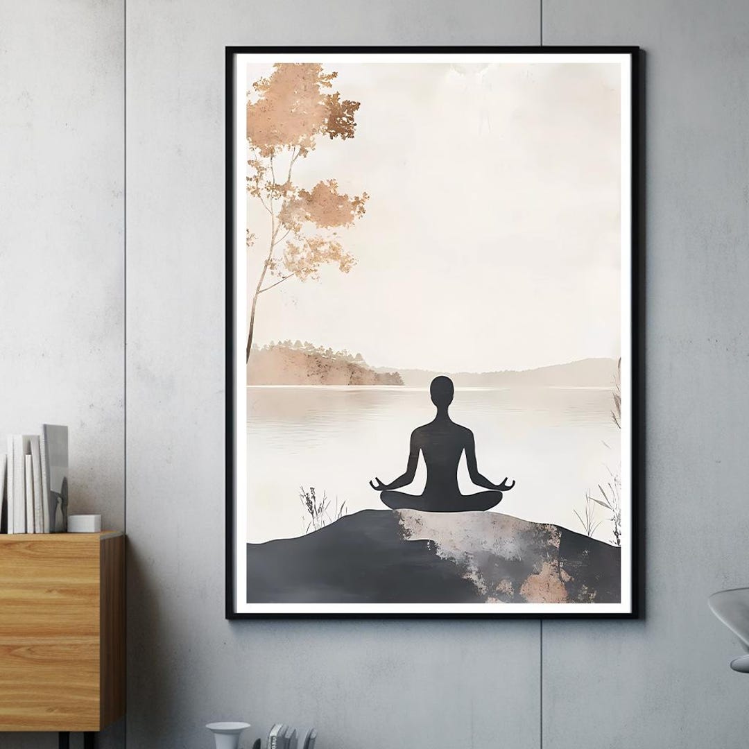 Yoga Poster Meditation by the Lake Nature Wall Art With Mountain ...