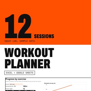 Workout Planner Spreadsheet, Strength Training Log with Exercise Library and Progress Charts, Instant Download