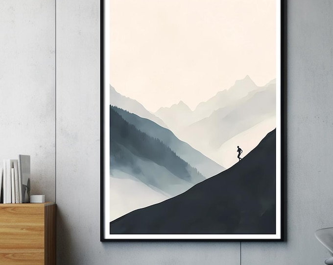 Trail Runner Art Print | Minimalist Running Wall Art | Scenic Trail Decor | Gift for Runners and Nature Enthusiasts | Poster TR07