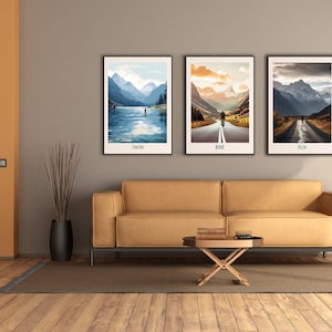 Triathlon Wandkunst - 3er SET - Schwimmen - Radfahren - Laufen | Abstraktes Poster Set | Unikat Prints Set | ohne Rahmen T25