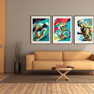 Triathlon wall art - set of 3 - swimming - cycling - running | Abstract poster set | Unique prints set | without frame