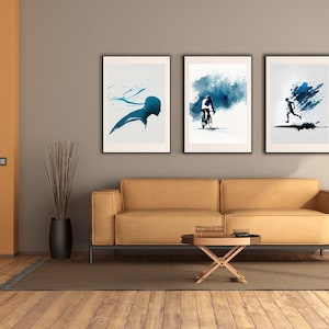 Triathlon Wall Art - SET OF 3 - Swimming - Cycling - Running | Abstract Poster Set | Unique Prints Set | without frame