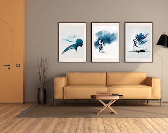 Triathlon Wall Art - SET OF 3 - Swimming - Cycling - Running | Abstract Poster Set | Unique Prints Set | without frame