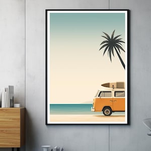 Poster di autobus d'epoca – Vanlife Wall Art | Illustrazione di Bulli | Poster per campeggio e viaggio su strada "Avventuriero" senza cornice CAMP011