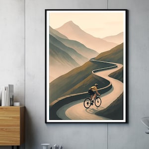 Epischer Bergpass Poster | Rennrad Illustration | Endlose Serpentinen Kunstwerk | Radfahrer Berglandschaft | Radsport Geschenk & Wanddeko