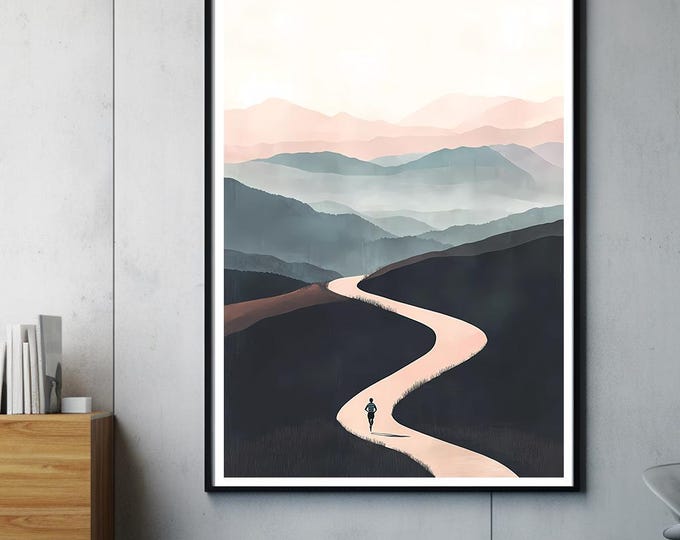 Trail Runner Art Print | Minimalist Running Wall Art | Scenic Trail Decor | Gift for Runners and Nature Enthusiasts | Posters