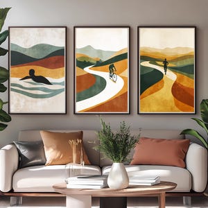 Triathlon Wandkunst - 3er SET - Schwimmen - Radfahren - Laufen | Abstraktes Poster Set | Unikat  Prints Set | ohne Rahmen |