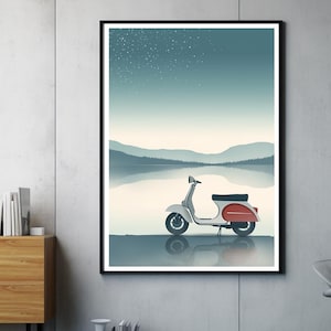 Póster de Vespa vintage | Mural retro colores pastel | Regalo para fans de Vespa sin marco