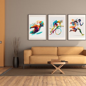 Triathlon Wall Art - SET OF 3 - Swimming - Cycling - Running | Abstract Poster Set | Unique Prints Set | without frame | T01