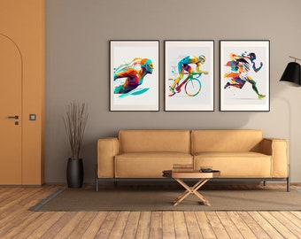 Triathlon Wall Art - SET OF 3 - Swimming - Cycling - Running | Abstract Poster Set | Unique Prints Set | without frame | T01