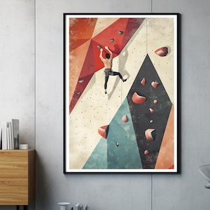 Climbing Wall Art Print | Minimalist Indoor Bouldering Poster | Sport Climbing Decor | Gift for Climbers | Modern Rock Climbing Illustration