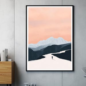 Trailrunning Poster – Dachstein Sunset – Mountain Landscape Wall Art Without Frame | Runners in the Alps | Minimalist Sports Poster