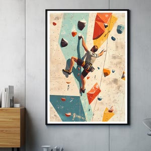 Impressão artística de parede de escalada | Pôster minimalista para escalada em ambientes fechados | Decoração para Escalada Esportiva | Presente para escaladores | Ilustração de escalada moderna