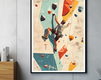 Climbing Wall Art Print | Minimalist Indoor Bouldering Poster | Sport Climbing Decor | Gift for Climbers | Modern Rock Climbing Illustration
