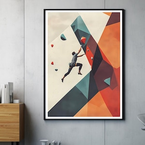 Impressão de arte em parede de escalada | Bouldering interno minimalista pôster | Decoração de escalada esportiva | Presente para escaladores | Ilustra??o de escalada moderna