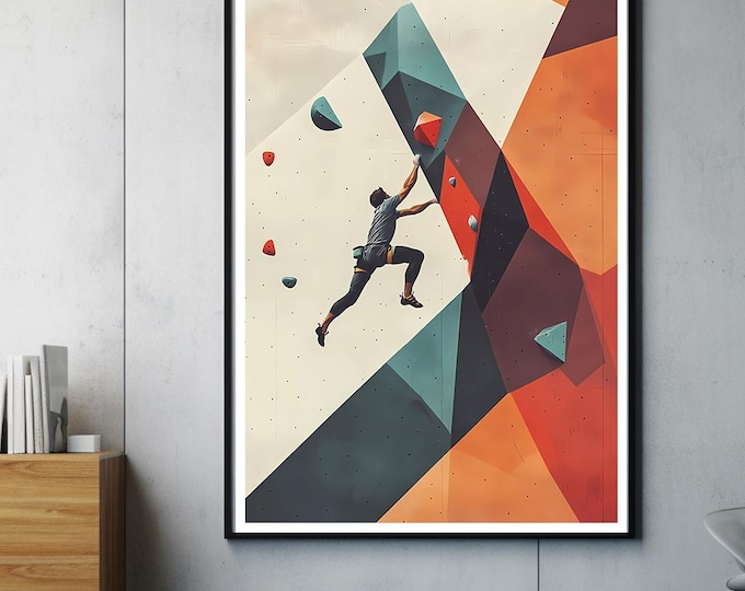 Climbing Wall Art Print | Minimalist Indoor Bouldering Poster | Sport Climbing Decor | Gift for Climbers | Modern Rock Climbing Illustration
