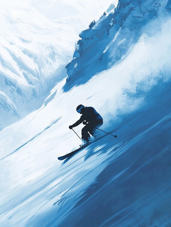 Skiing Poster Set - Set of 3 Wall Art With Dynamic Skiers in an
