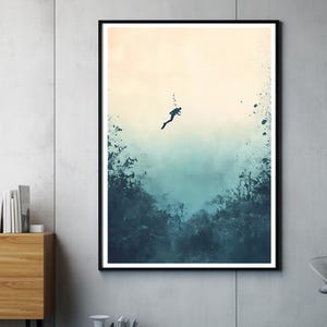 Impresión de arte de buzo ? Ilustración de buceo vintage | Arte moderno de pared bajo el agua | Decoración minimalista del océano | Regalo para buceadores y amantes del océano.