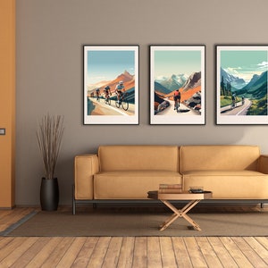 Road Bike Wall Art - SET OF 3 - | Minimalistic Cycling Poster Set | Road Bike Prints Set | without frame | Grand Tour | R01