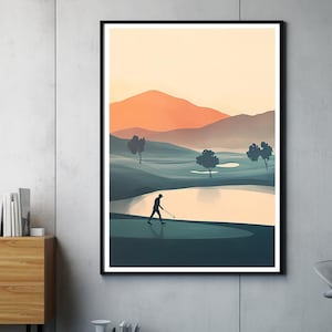 Minimalistische golfposter | Moderne golfmuurkunst in pastelkleuren | Cadeau voor golfers zonder lijst | Golfdecoratie voor woonkamer en kantoor