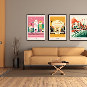 Racefiets kunst aan de muur - SET VAN 3 - Tour - Giro - Vuelta | Minimalistische fietsposterset | Racefietsafdrukken instellen | zonder lijst | Grote Ronde| GTV02