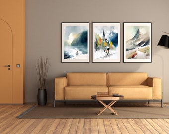 Triathlon wall art - set of 3 - swimming - cycling - running | Abstract poster set | Unique prints set | without frame | T03