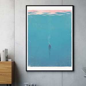 Impresión artística de buzo | Arte de pared de buceo minimalista | Decoración de aventuras submarinas | Regalo para buceadores y amantes del océano | Póster sin marco