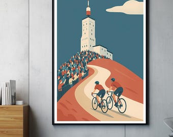 Póster del Monte Ventoux | Lámina de ciclismo | Arte ciclista | Arte de carretera | Póster de Francia | Regalo sin marco para ciclistas