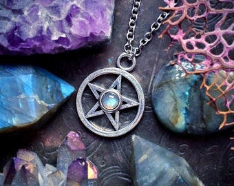 Labradorite Pentagram Necklace ,wiccan jewelry,pentacle necklace,witchy jewelry,witchcraft amulet,occult necklace,wicca,pagan