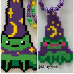 Frog Wizard Kandi Perler Necklace Bracelet Set matching frogs fairy cottage core pixel beads jewelry rave wear perlers Kandi candy accessory