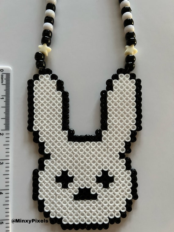 Bad White Black Bunny Kandi Perler Necklace Conejo Malo Bad