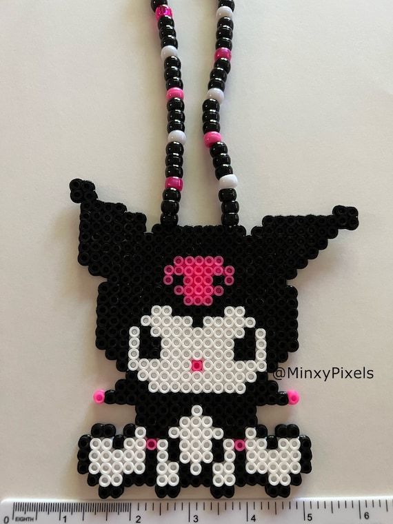 Black Cat Bunny Kandi Perler Necklace Kawaii Kitty Pixel Beads