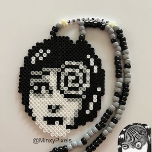 Scary Girl Spiral Raver Kandi Perler Necklace Halloween Horror Black White Anime Manga Pixel Beads Beaded Jewelry Rave Outfit Perlers Art