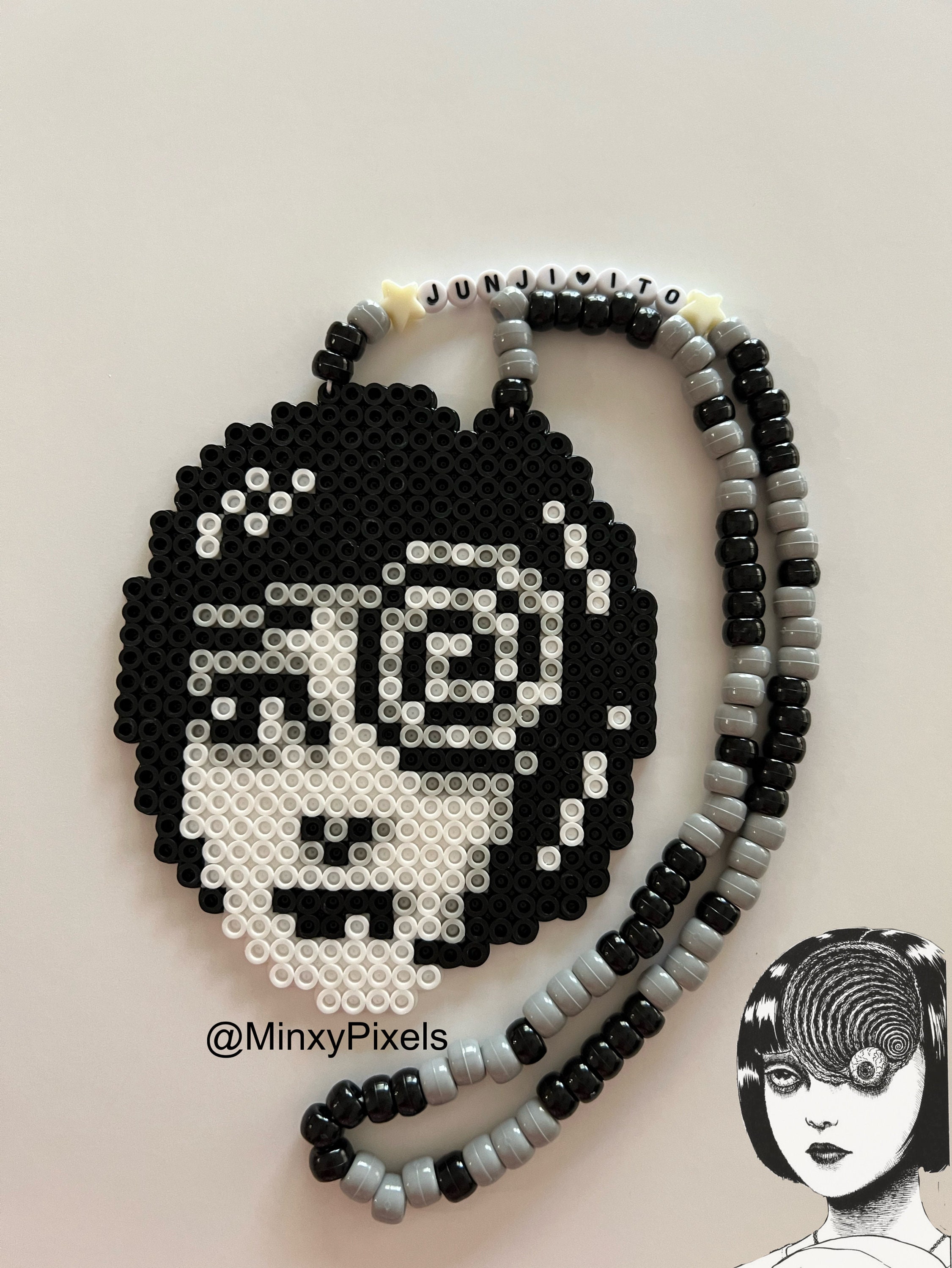Scary Girl Spiral Raver Kandi Perler Necklace Halloween Horror Etsy