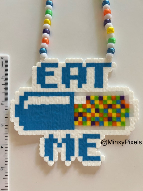 Eat Me Pill Raver Kandi Perler Necklace Pixel Pharmacy