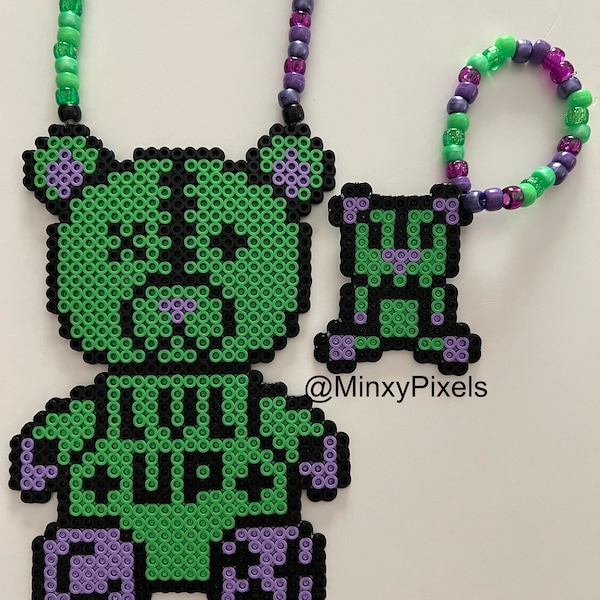 Custom DJ Bears Level Up Raver Kandi Perler Necklace Bracelet Matching Pixel Beads Beaded Jewelry Rave Outfit Perlers Bead EDM Festival