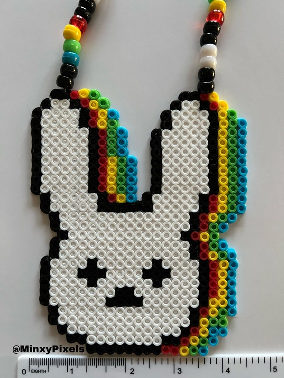 Bad White Black Bunny Kandi Perler Necklace Conejo Malo Bad