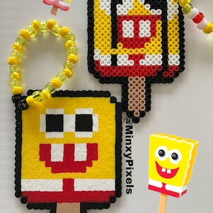 Yellow spongey boys Popsicles Kandi Perler Bracelet Matching Set melted ice cream trippy beads jewelry rave wear perlers candy accessory