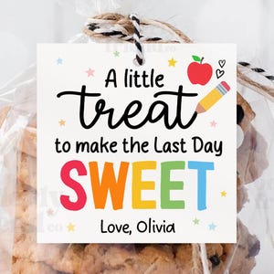 Etiqueta de regalo para el último día de clases, galleta de fin de curso, golosina, etiquetas imprimibles escolares, etiqueta de agradecimiento al profesor, plantilla editable de Canva