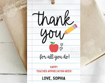 Teacher Appreciation Gift Tags Thank You Teacher Gift Tag School Printable Gift Tags Labels Editable Canva Template Instant Digital Download