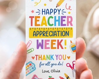 Editable Happy Teacher Appreciation Week Gift Tags Printable Labels Canva Template (Digital Download)