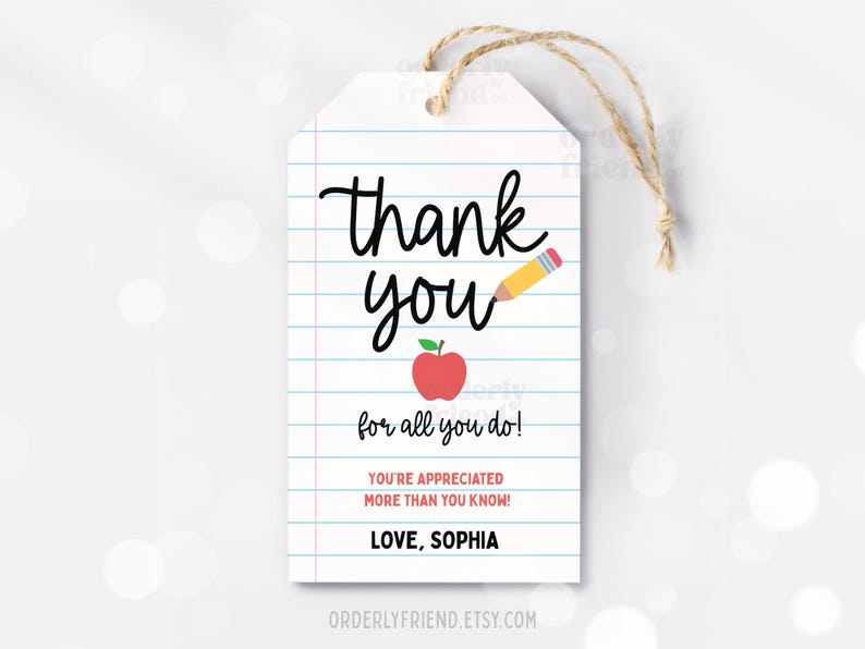 Teacher Appreciation Gift Tags Thank You Teacher Gift Tag School ...