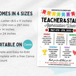 Editable Teacher Appreciation Week Itinerary Poster Teachers Staff ...