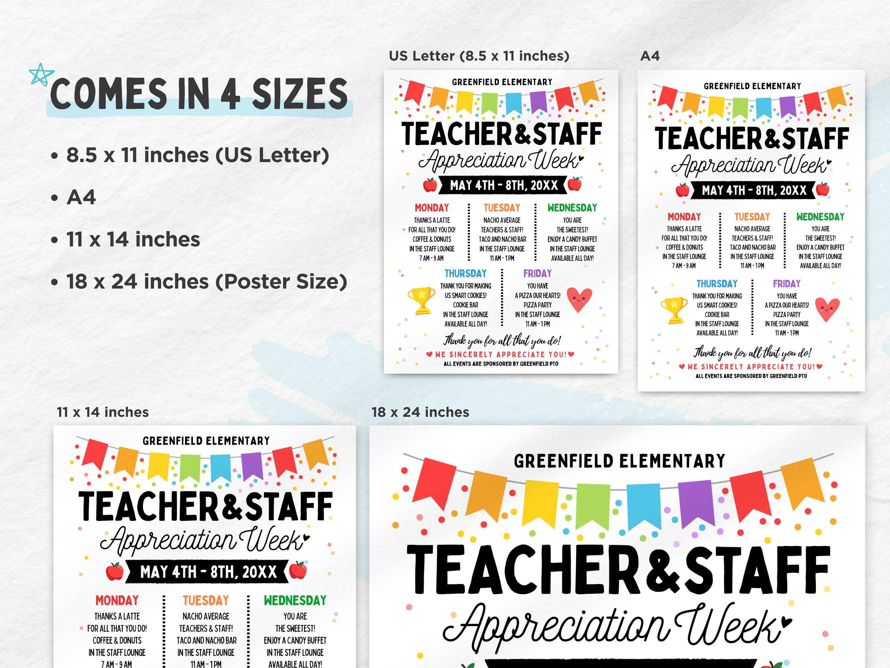 Editable Teacher Appreciation Week Itinerary Poster Teachers Staff ...