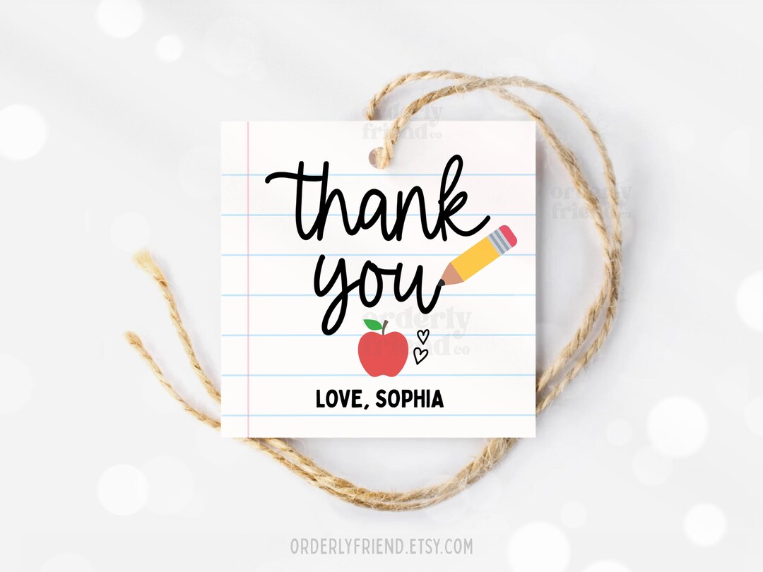 Teacher Appreciation Gift Tags Thank You Teacher Gift Tag Cookie Tag ...