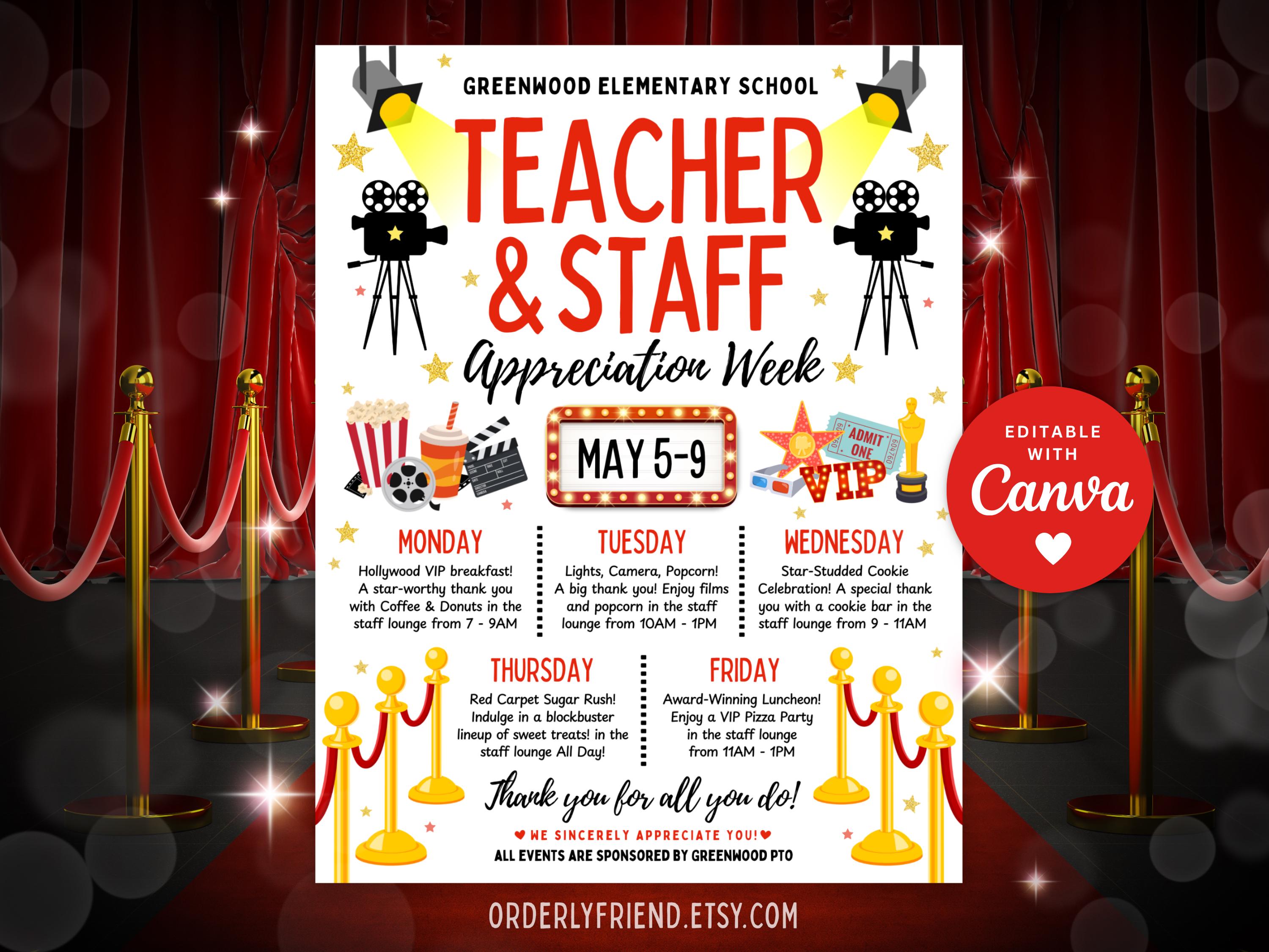 Editable Teacher Appreciation Week Itinerary Poster Teachers & Staff ...